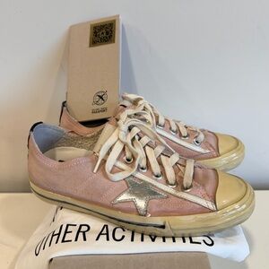 Golden Goose V-Star Baby Pink and Silver Sneakers